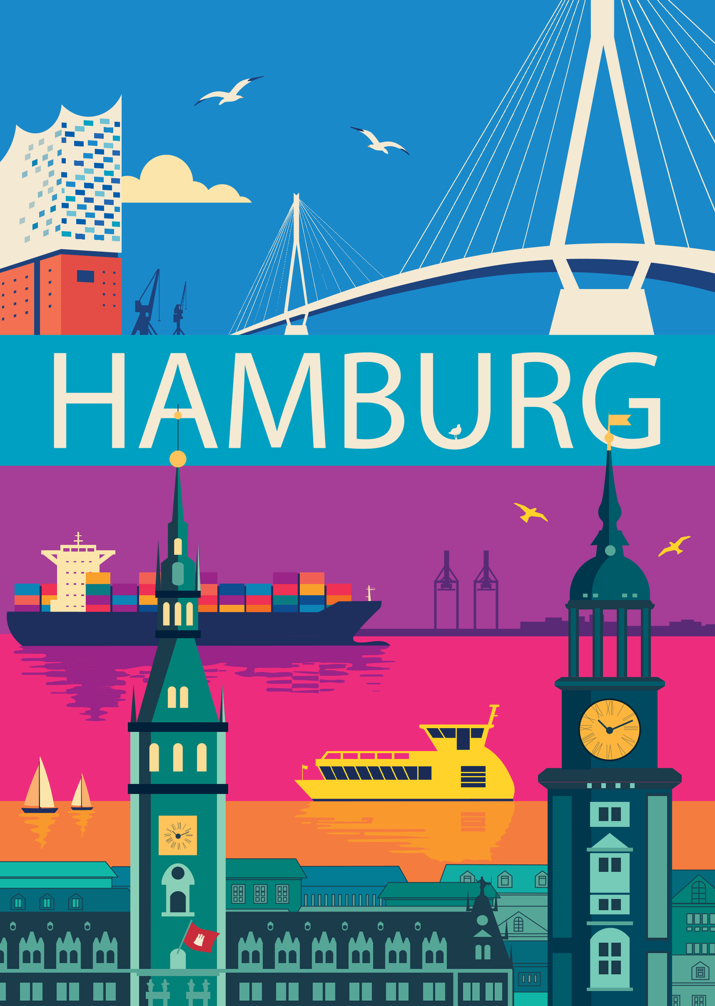 Hamburg, Elbphilharmonie, Rathaus, Michel, Köhlbrandbrücke